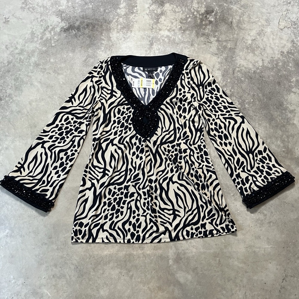 INC International Concepts Tunic Womens Size M Inkbrush Zebra bead Embellished